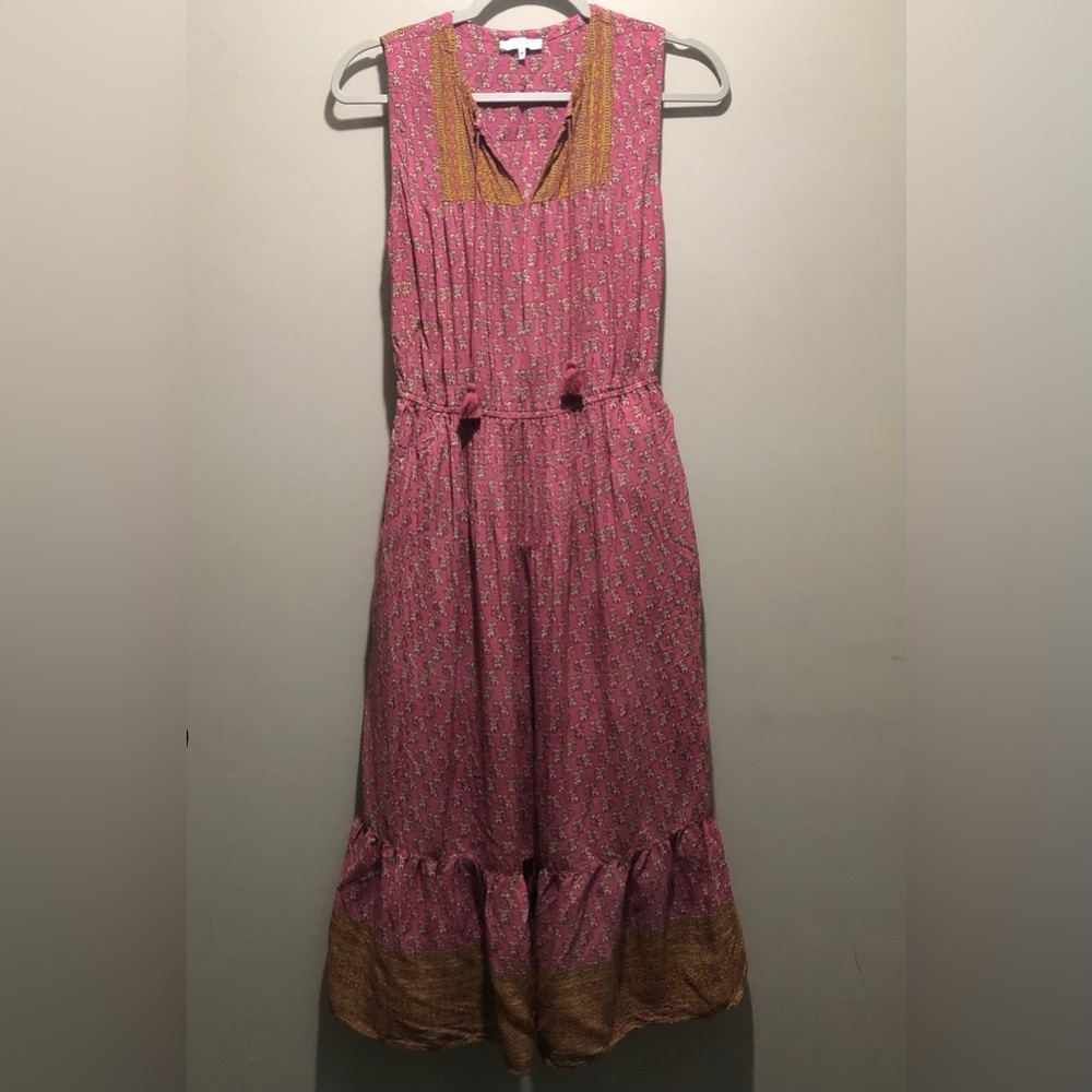 EUC Othilia midi dress size 4 made in India tassel fringe floral